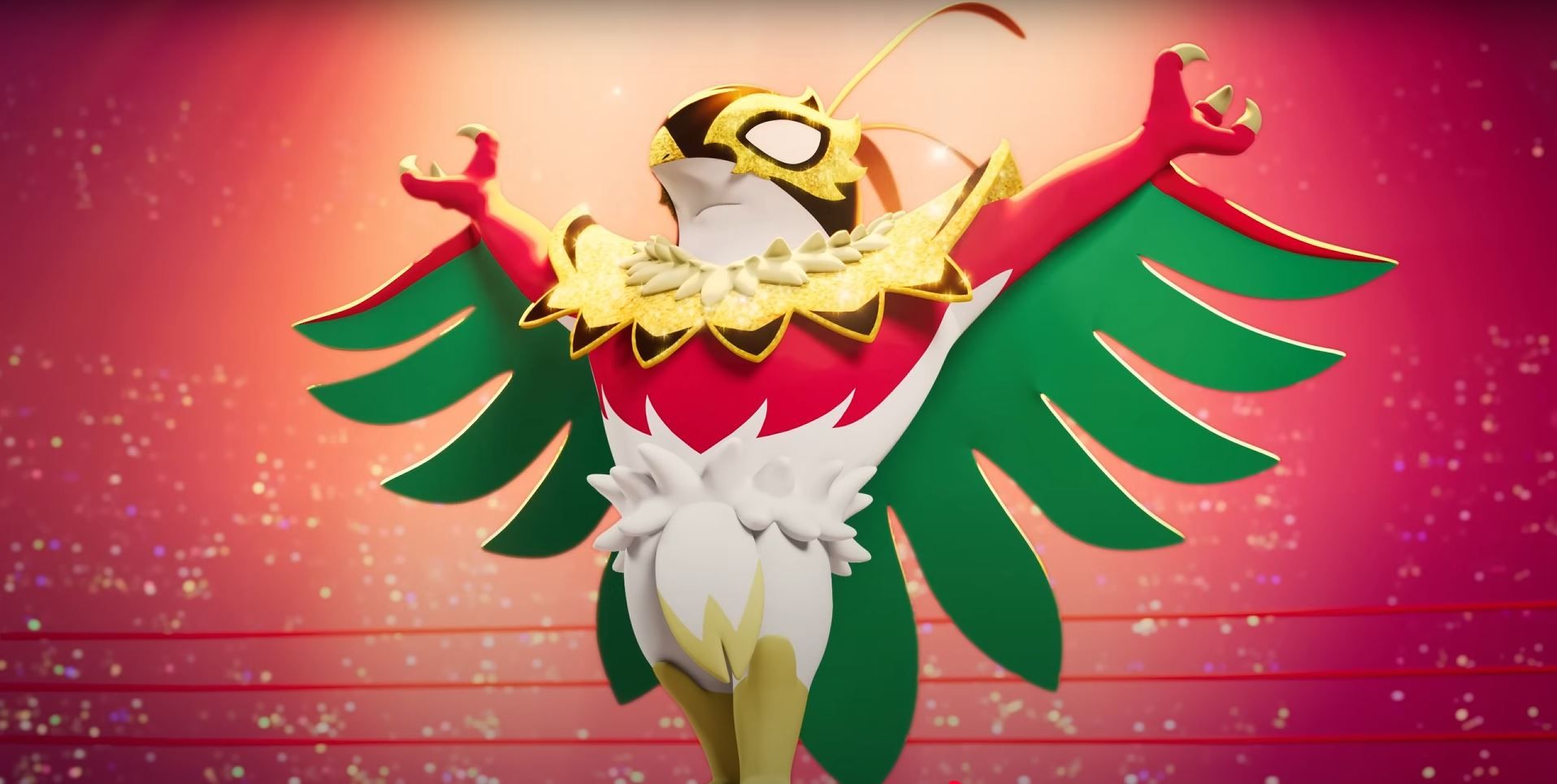 Mega Hawlucha stands tall in a wrestling ring within Pokemon Legends: ZA