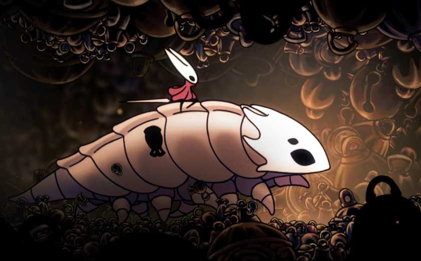 Hollow Knight Silksong character rides a big bug in key art for Silksong